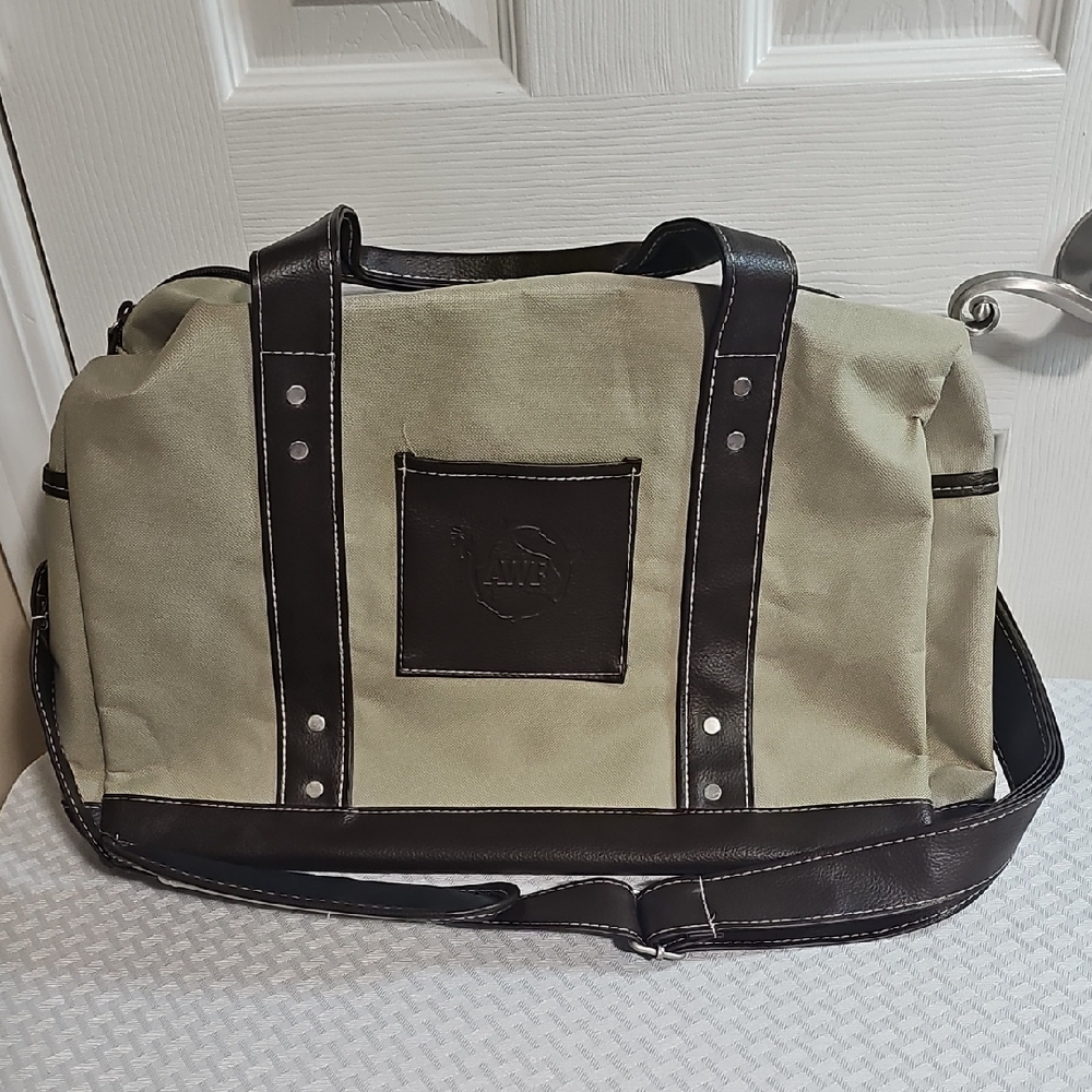 Men's Tan and Brown Canvas Duffel Bag